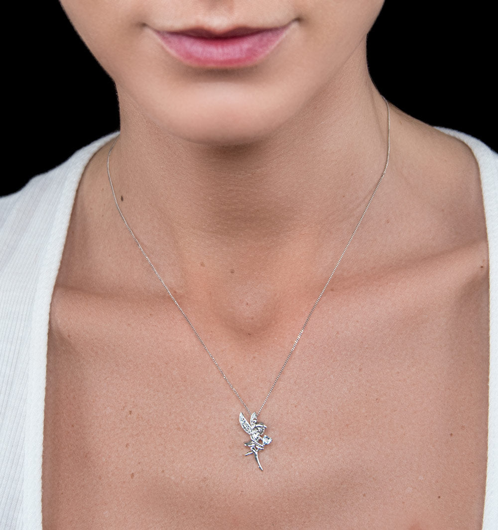 Pixie Aquamarine and Diamond Stellato Pendant Necklace 9K White Gold